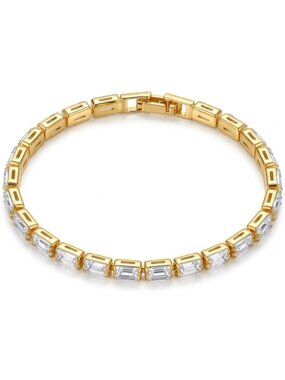 Anthropologie Gold Bracelet with Clear Emerald-Cut Stones